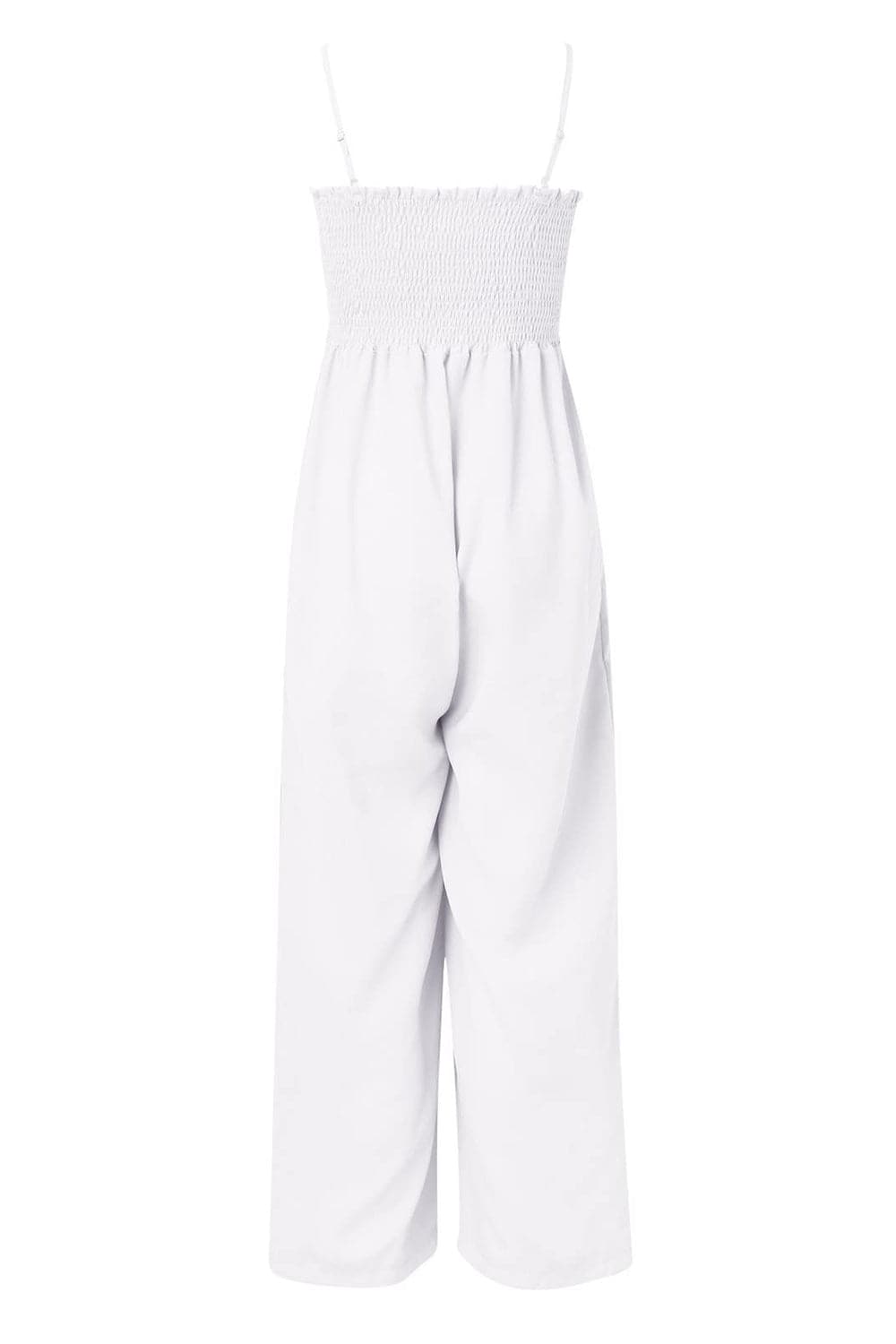 Smocked Spaghetti Strap Wide Leg Jumpsuit.