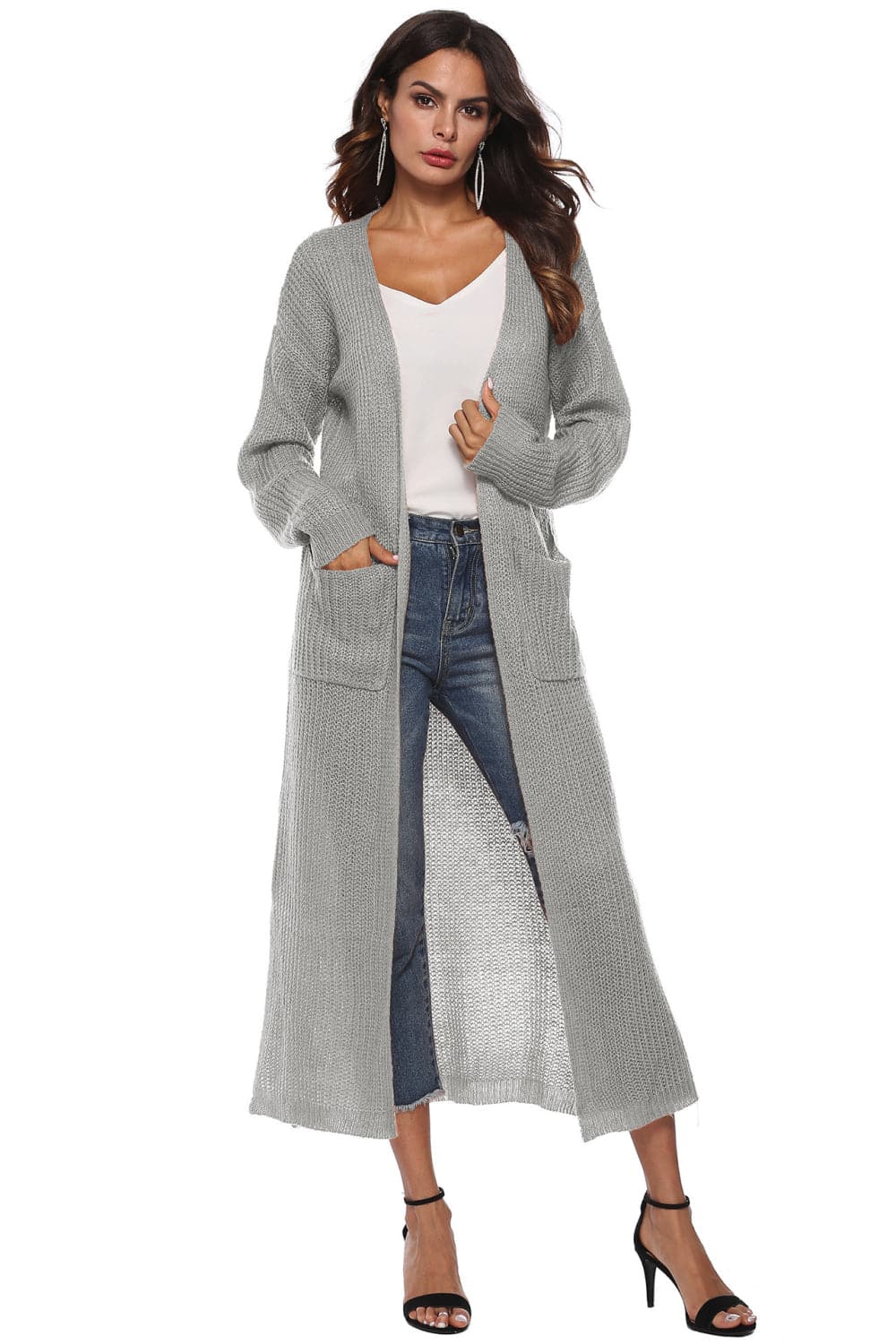 Long Sleeve Open Front Buttoned Cardigan.