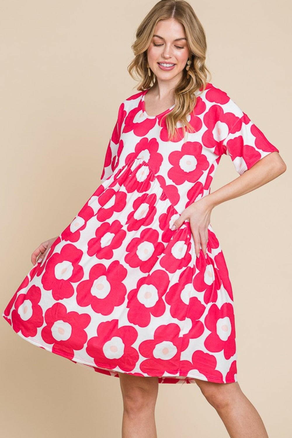 BOMBOM Flower Print Ruched Dress.