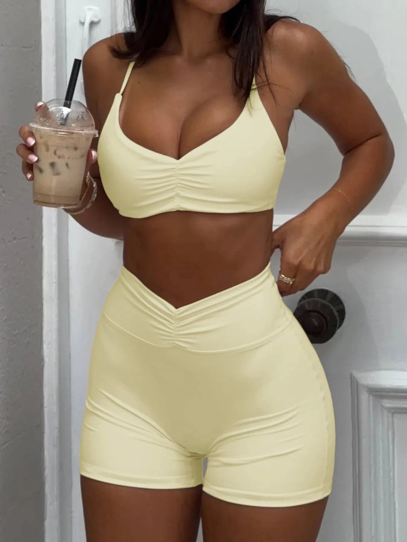 Ruched Sports Bra and High-Waisted Shorts Active Set Coco’s Tee Boutique