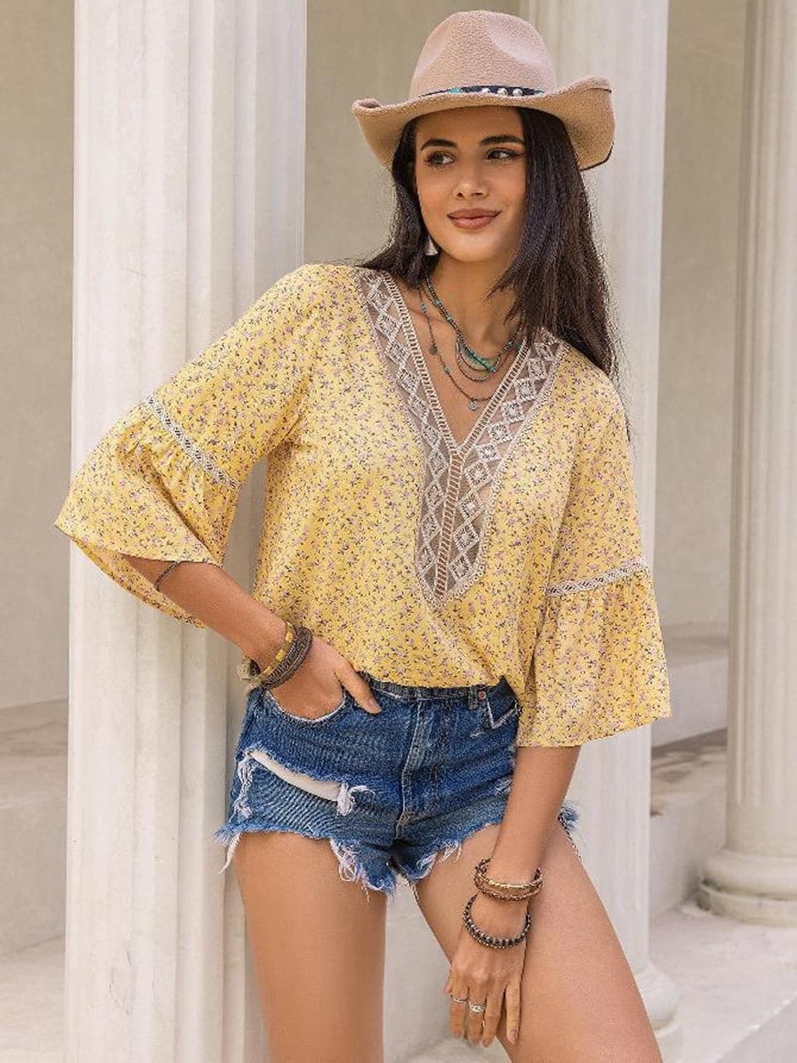 Ditsy Floral V-Neck Blouse.