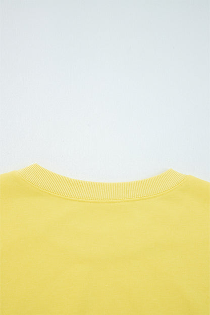 Yellow Cream Puff Sleeve Crop Top and Wide Leg Pants
