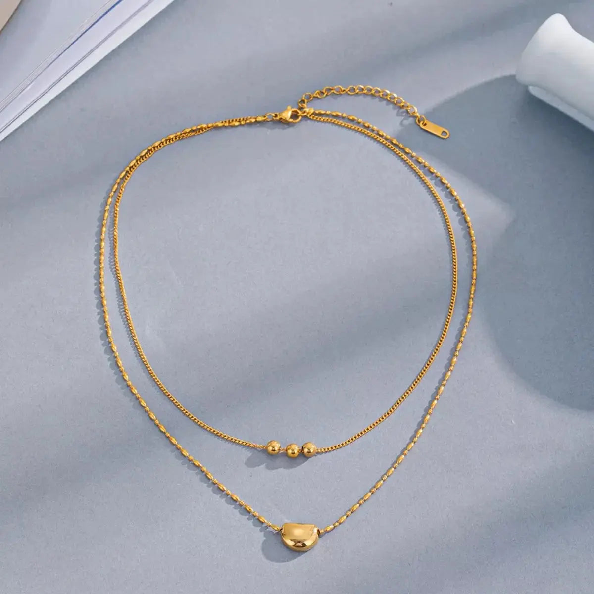 18K Gold Plated Double Layer Necklace With Beaded Chain Simply Love