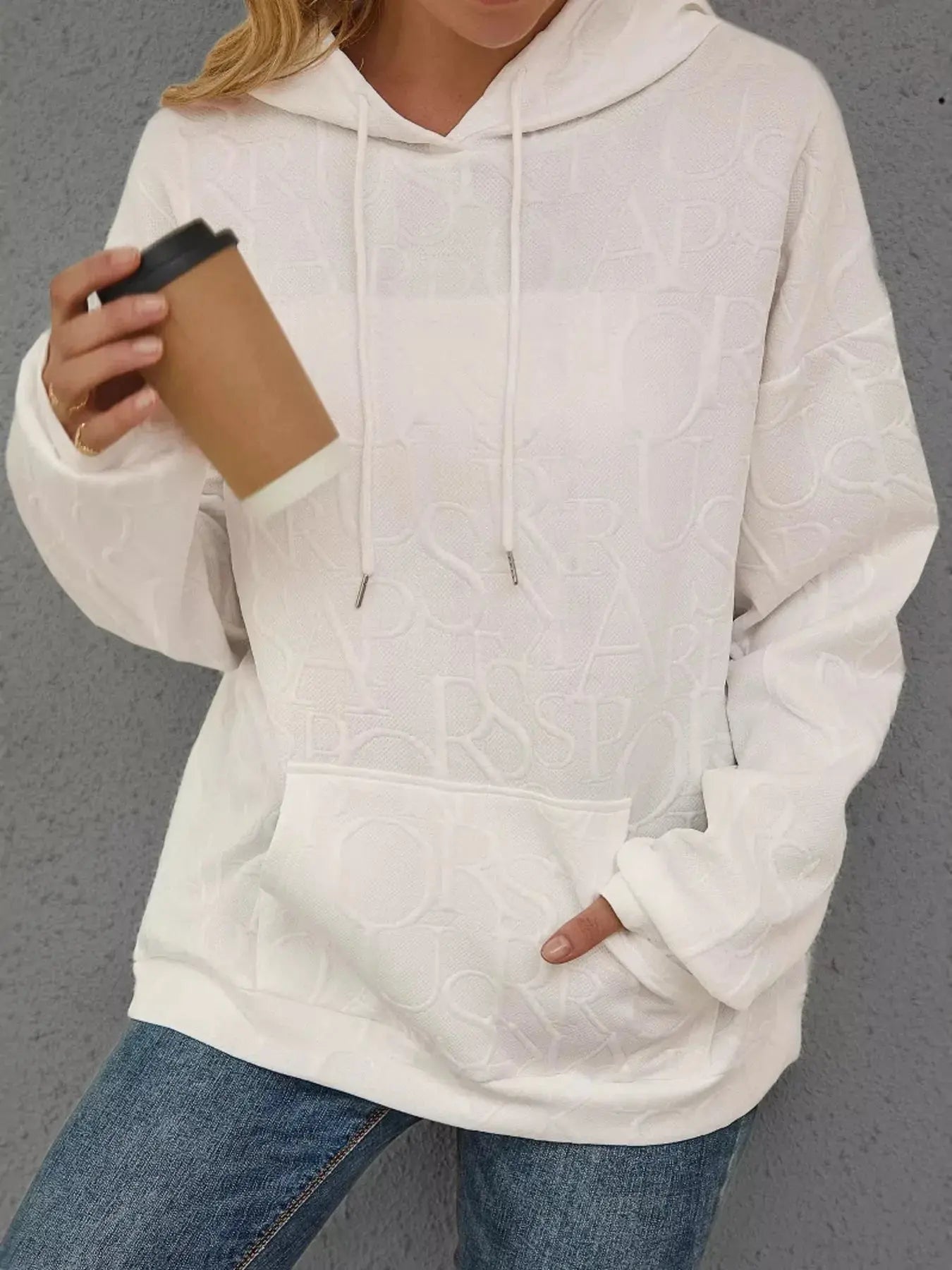 Full Size Embossed Lettering Casual Hoodie Plus Size Simply Love
