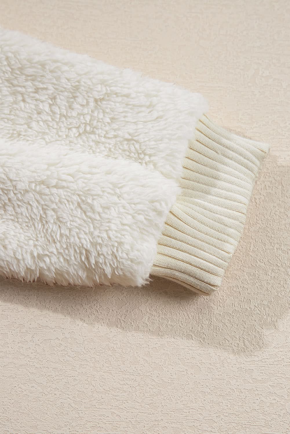 White Contrast Ribbed Edge Plush Hoodie - Love Salve 