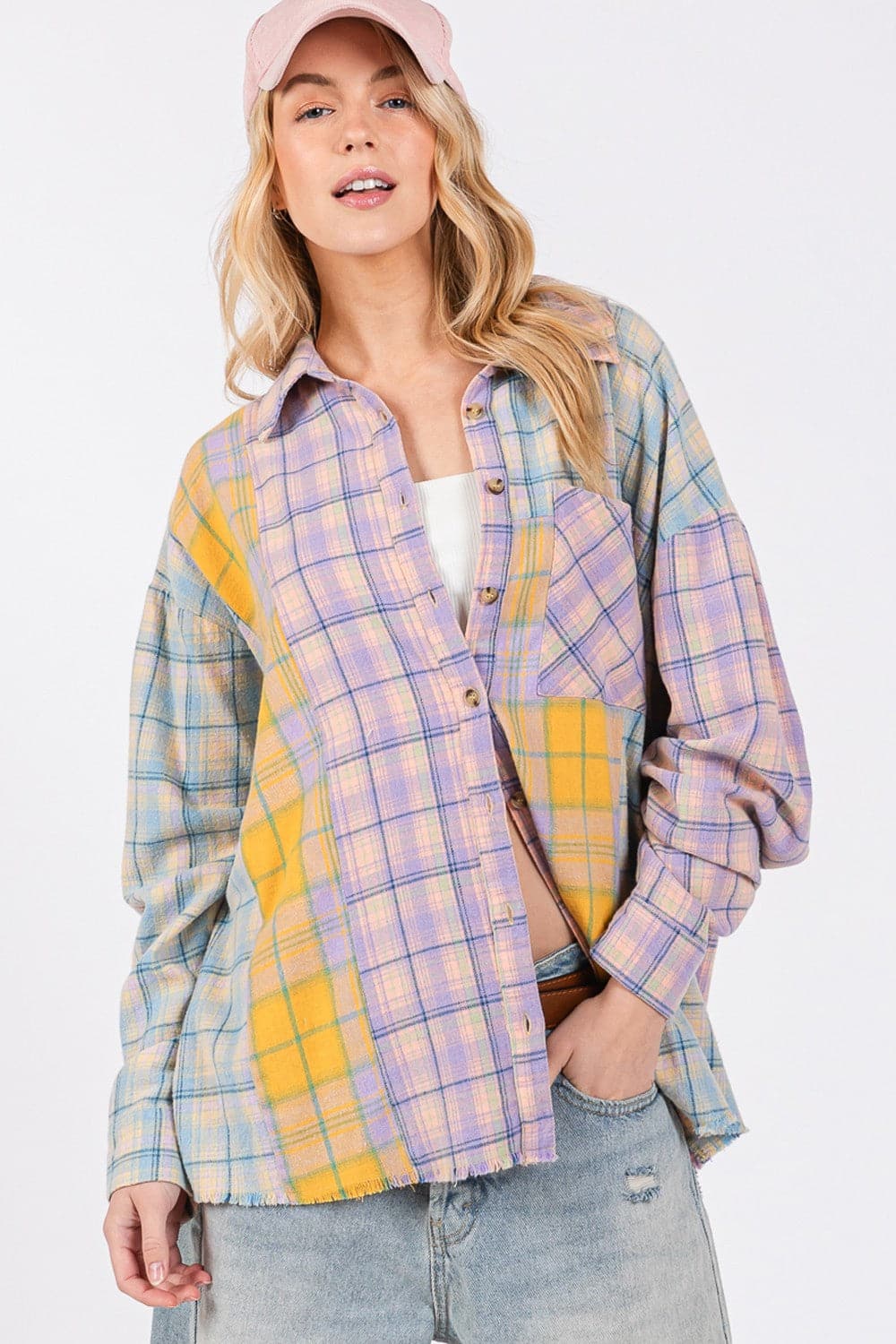 Trendy raw hem plaid flannel shirt by SAGE + FIG