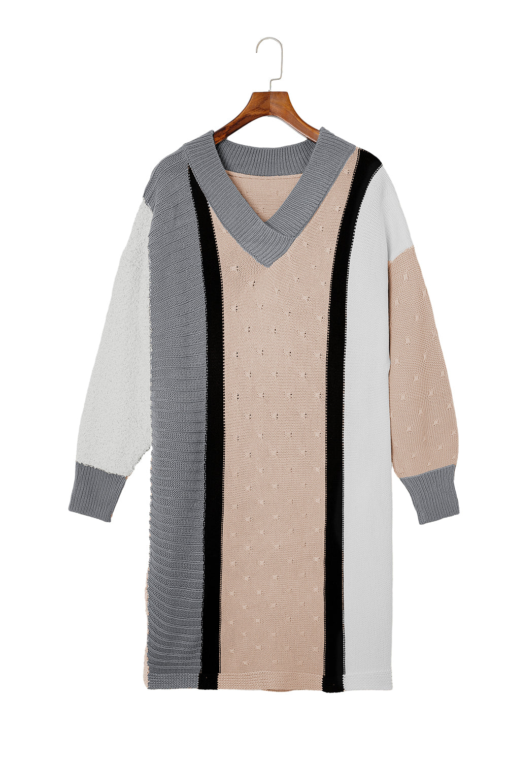 Chic apricot color block plus size sweater dress with boucl texture