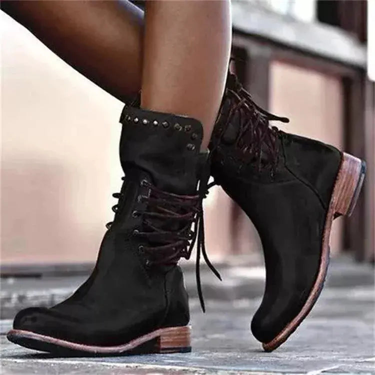 Lace Up Block Heels Boots Simply Love
