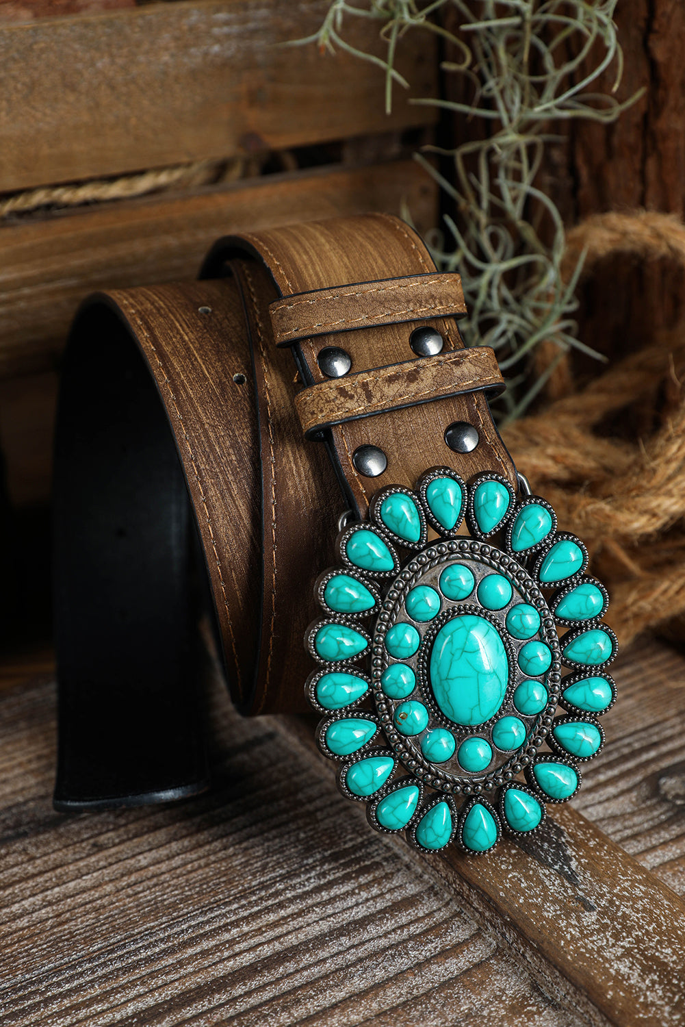 Light Blue Western Turquoise Decor Retro Wide Belt