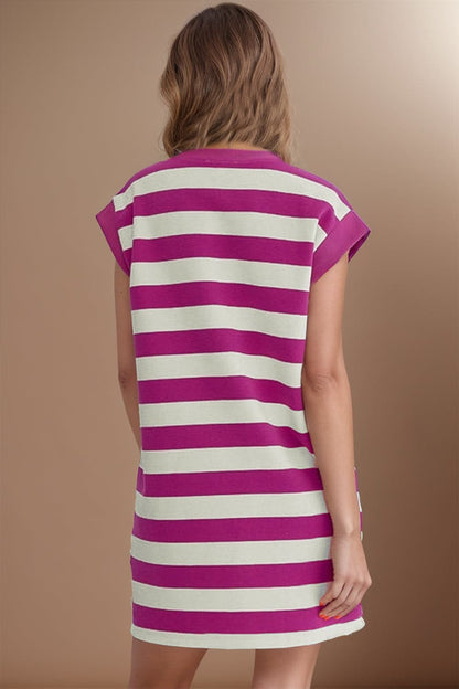 Striped Round Neck Cap Sleeve Dress.