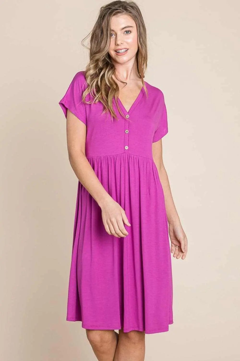 Elegant V-neck short sleeve dress - Love Salve 