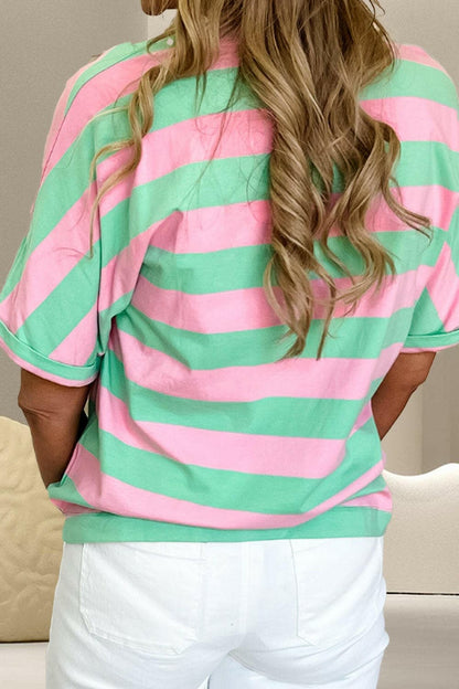 Contrast Stripes Round Neck Half Sleeve T-Shirt.