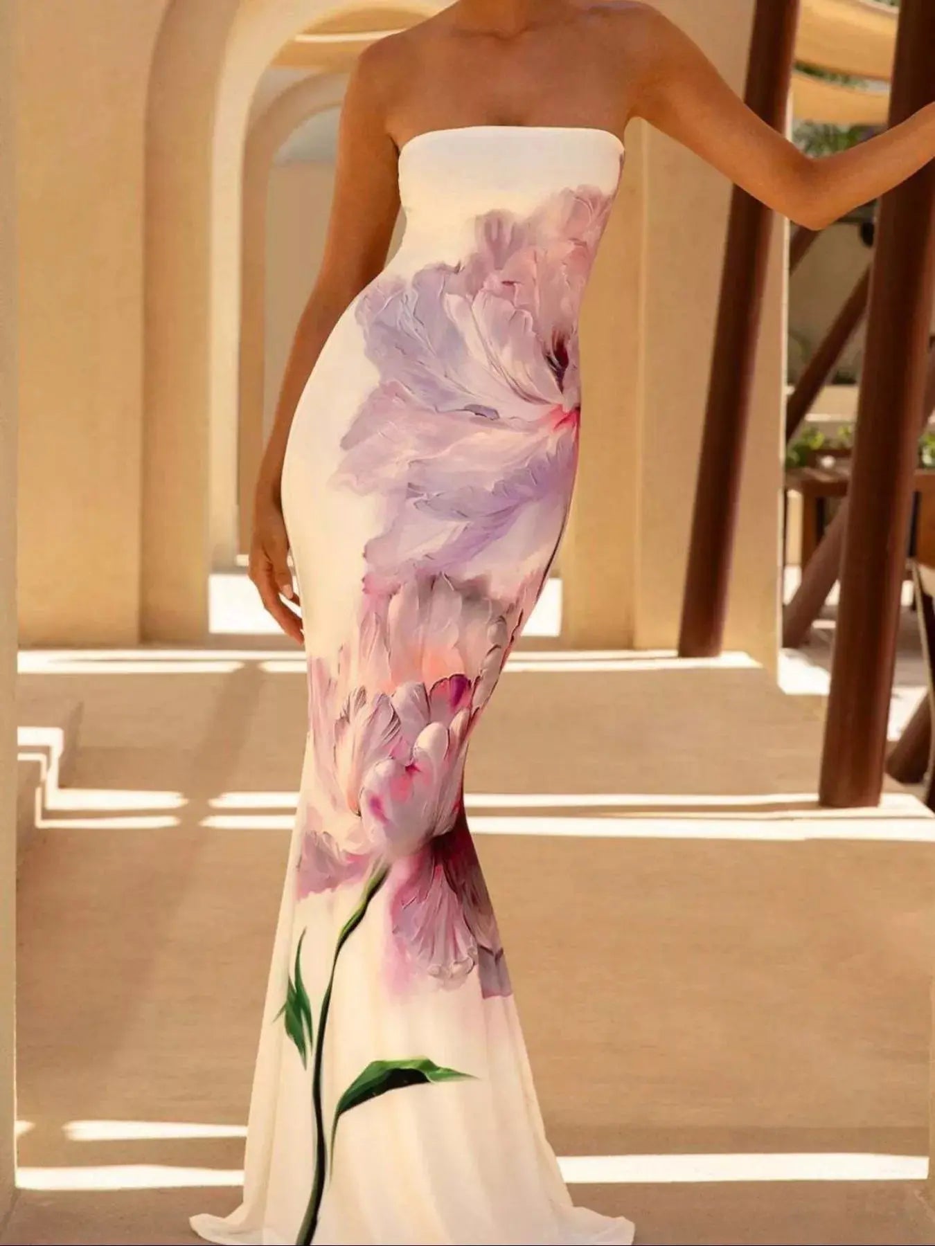 tube bodycon maxi dress Loyisod Women Floral Tube Maxi Dress with Scarf Summer Strapless Tube Bodycon Mesh Layer Cocktail Party Wedding Guest Dress, Women's, Size: Small,