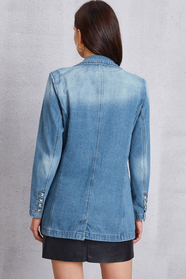 Lapel Collar Washed Denim Top.