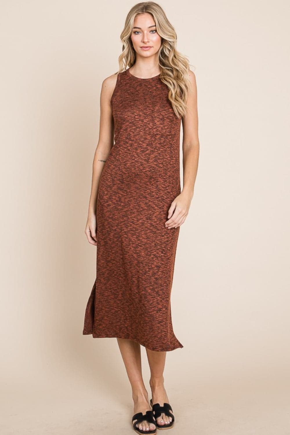 Chic Sleeveless Midi Dress With Slit for Effortless Style