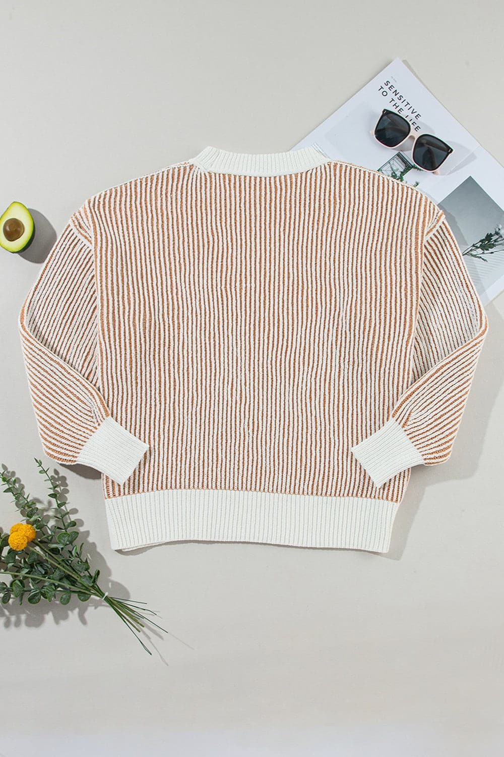 Round Neck Dropped Shoulder Sweater.