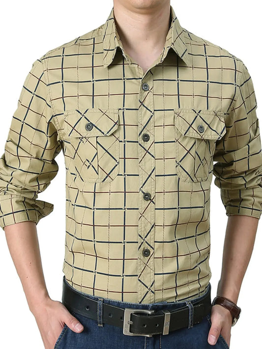 Men's Plus Size Casual Plaid Long Sleeve Shirt Simply Love