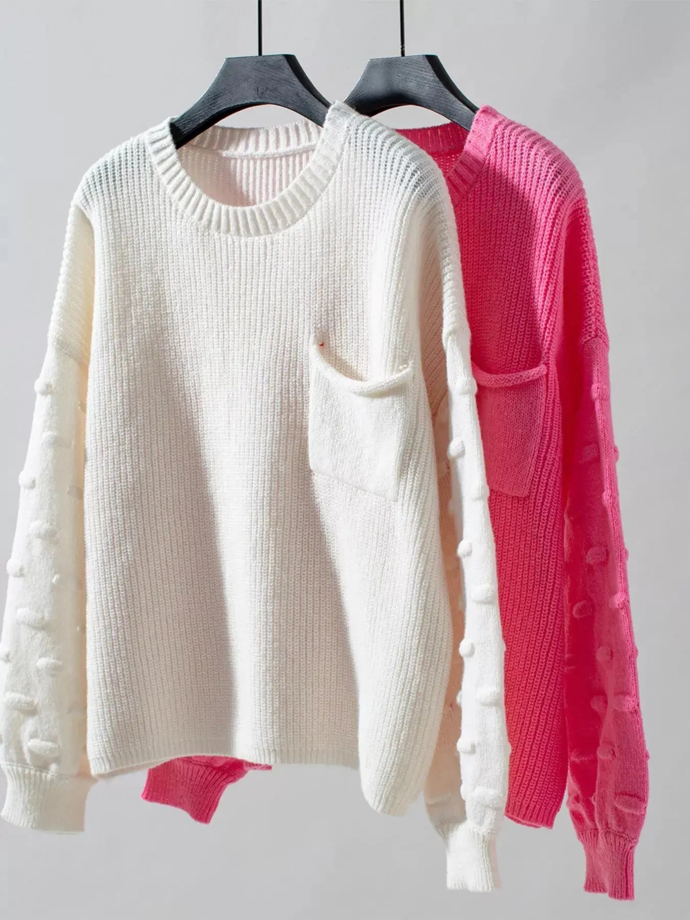 Pocket Detail Round Neck Sweater Simply Love