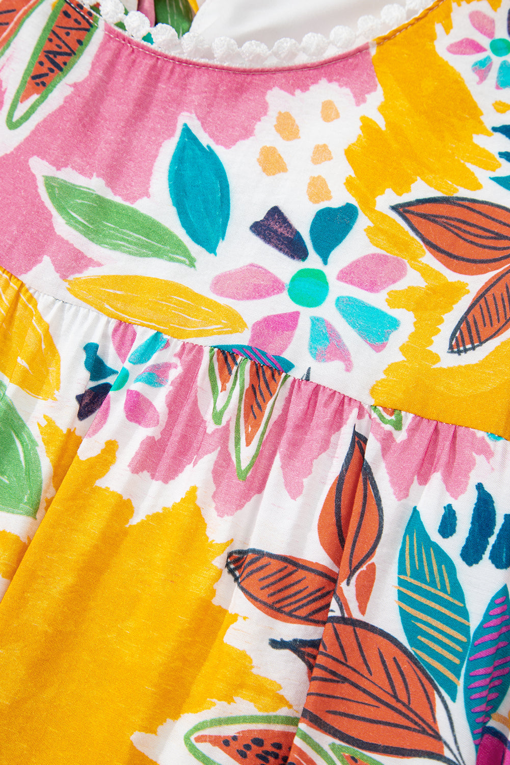 Premium Pink Floral Print Lace Trimmed Tie Back Bell Sleeve Dress Dear-Lover Dropshipping