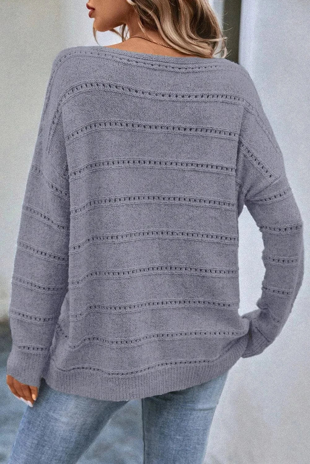 Boat Neck Dropped Shoulder SweaterFeatures: Eyelet
Stretch: No stretch
Material composition: 100% polyester
Care instructions: Machine wash cold. Tumble dry low.
Imported


Size
US
Bust
Shoulder
SleeLove Salve Boat Neck Dropped Shoulder SweaterKnit Tops