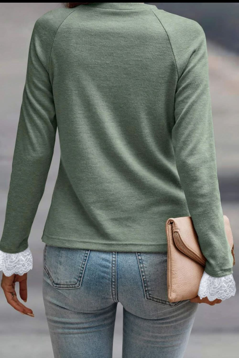 Lace Detail Round Neck Long Sleeve T-Shirt