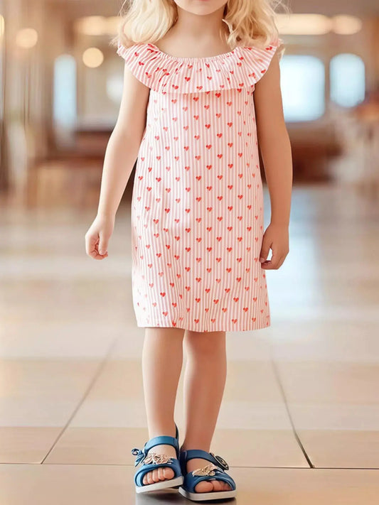 Children's Heart Print Ruffle Trim Dress Simply Love