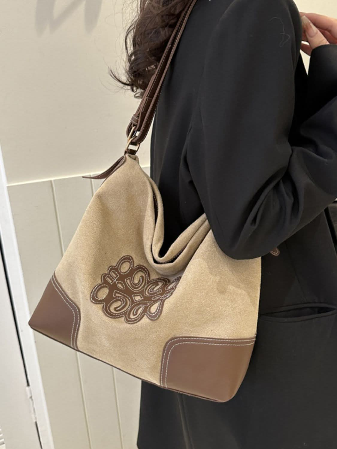 Chic suede tote with straps