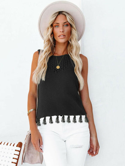 Cutout Tassel Round Neck Tank.