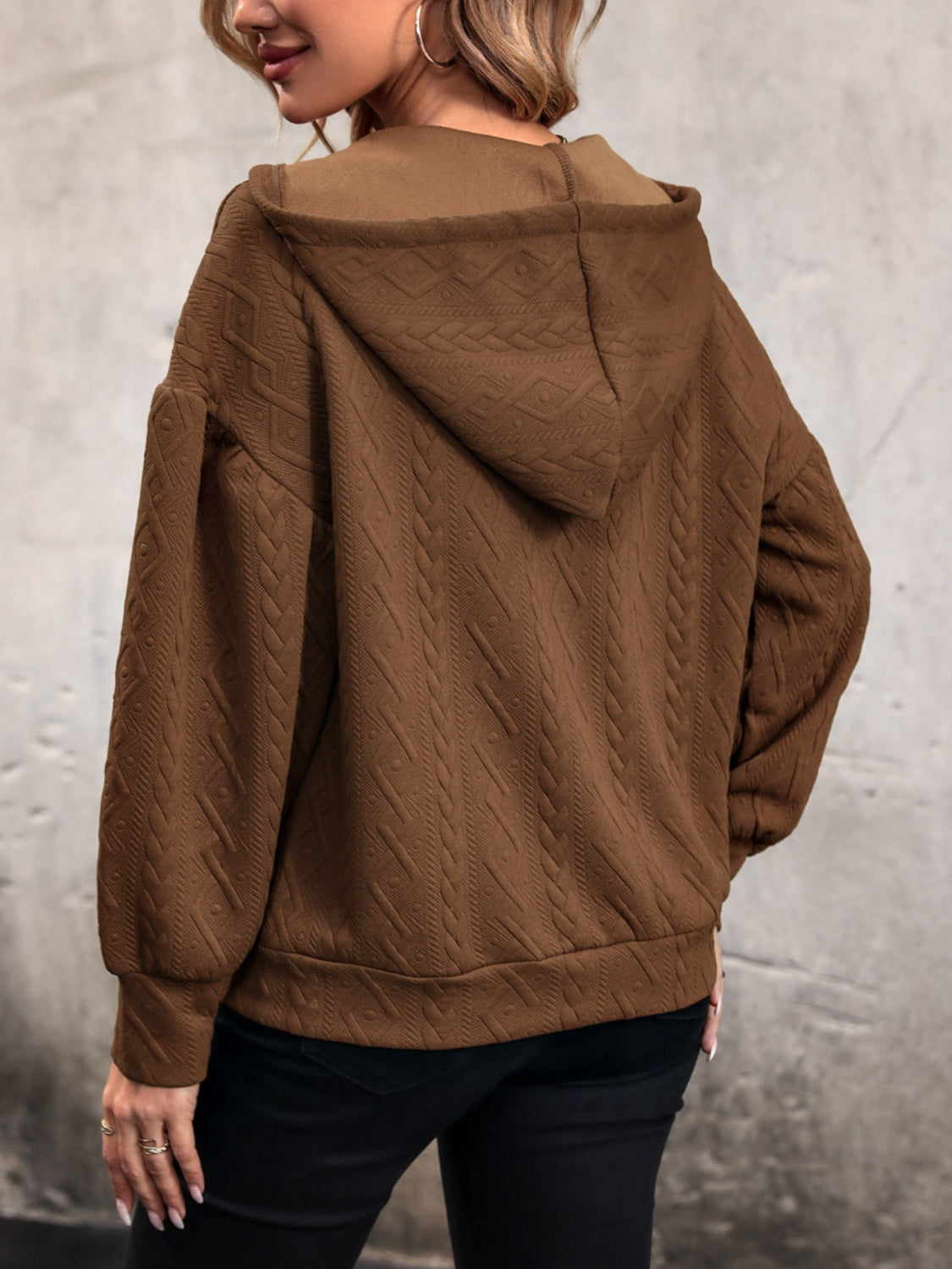 Drawstring Dropped Shoulder Long Sleeve Hoodie Coco’s Tee Boutique