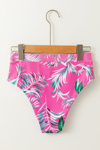 Tropical rose print textured bikini bottoms