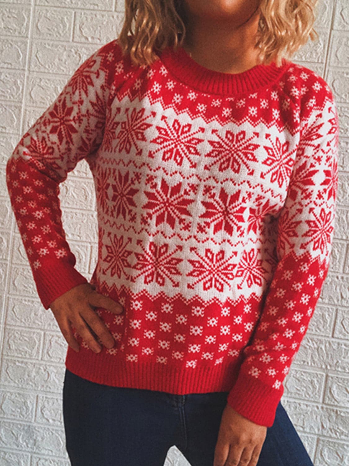 Snowflake Pattern Long Sleeve Sweater.