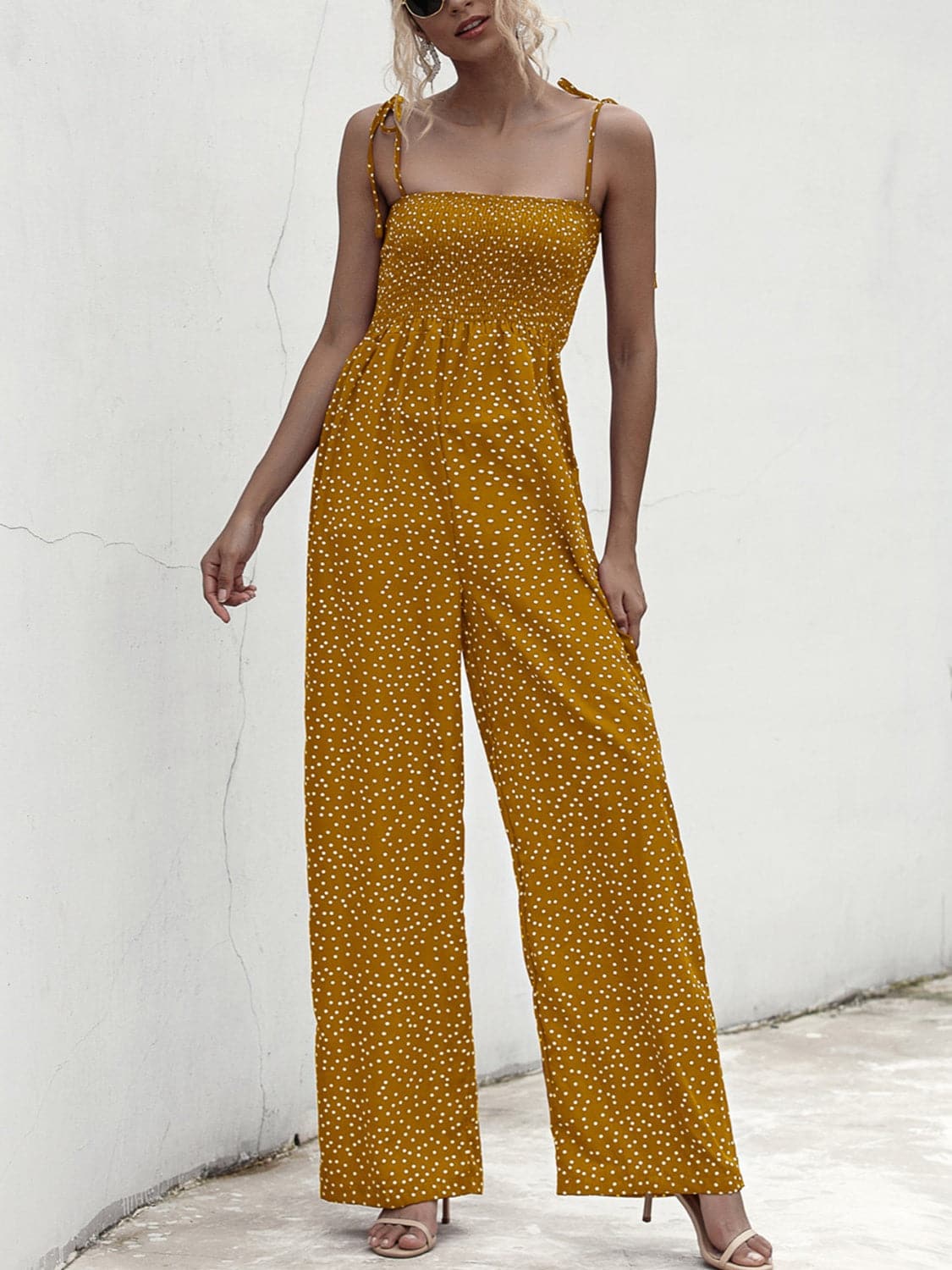 Square Neck Spaghetti Strap Jumpsuit.