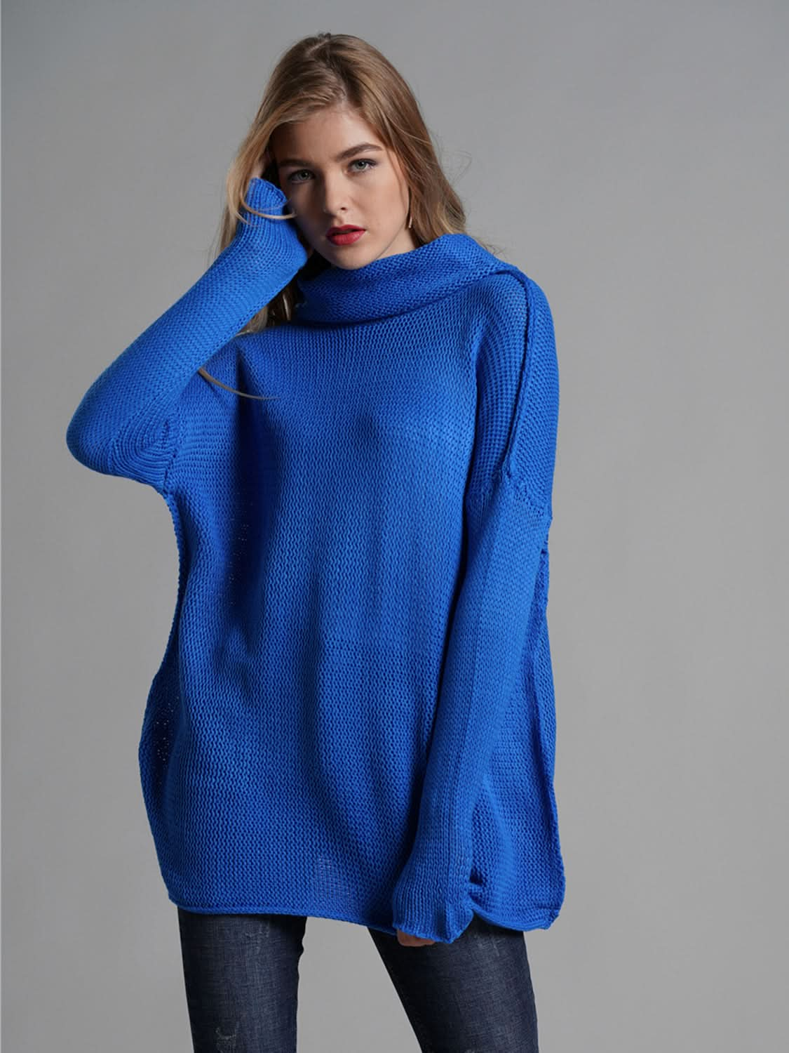 Turtleneck Dropped Shoulder Long Sleeve Sweater