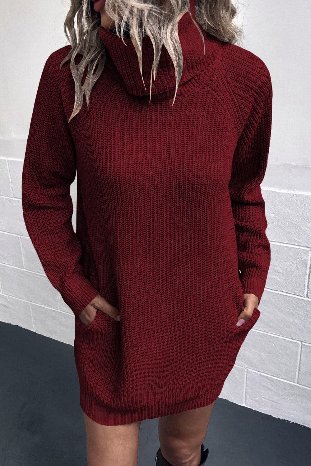 Turtleneck Sweater Dress with Pockets.