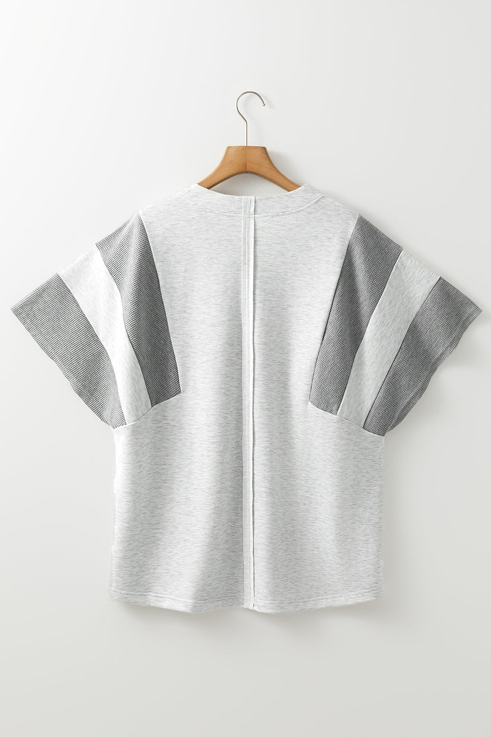 Light Grey Two Tone Contrast Waffle Knit Patched Top