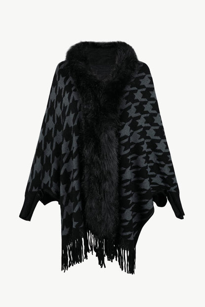 Houndstooth Fringe Hem Poncho.