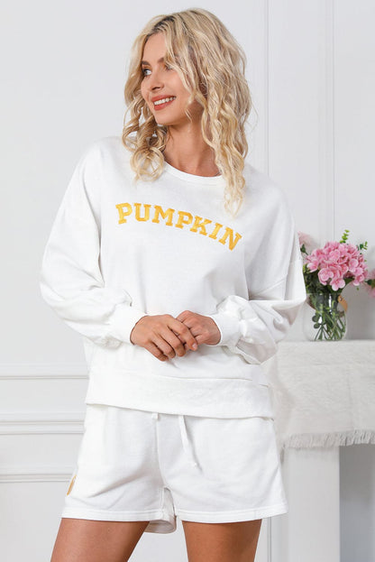 PUMPKIN Round Neck Sweatshirt and Shorts Set.