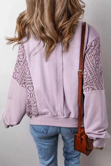 Sheer openwork long sleeve pullover sweatshirt