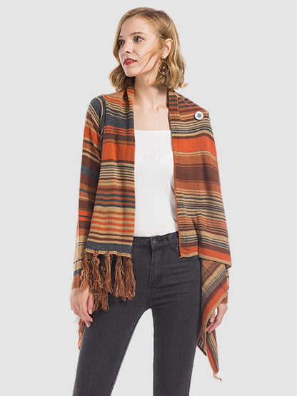 Tassel-trimmed open front cardigan with angel wings design