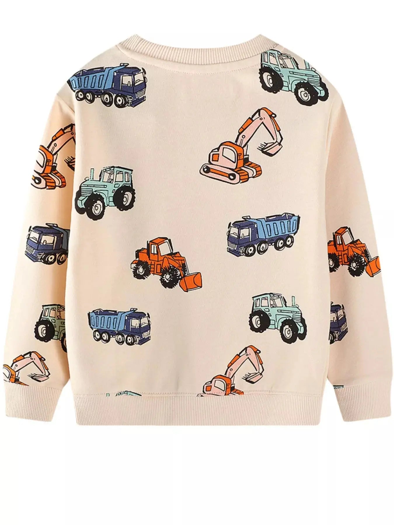 Kids Cotton Blend Construction Vehicle Print Crew Neck Sweatshirt Simply Love