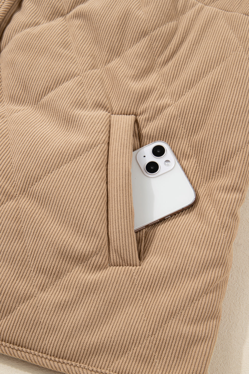 Camel Plus Size Quilted Cord Snap Button Vest Jacket Dear-Lover Dropshipping