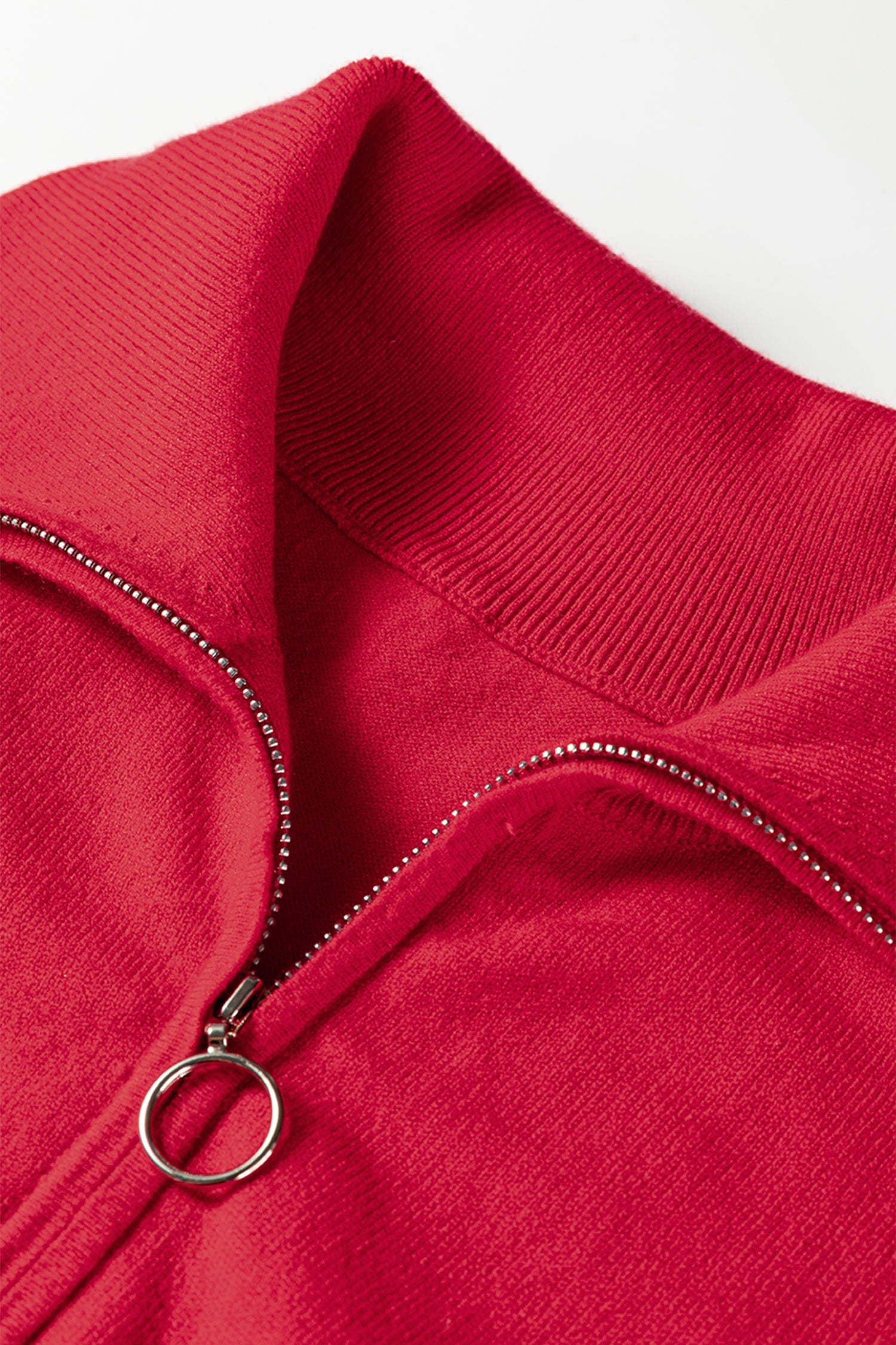 Fiery Red Quarter Zip Striped Detail Short Sleeve Sweater Dear-Lover Dropshipping