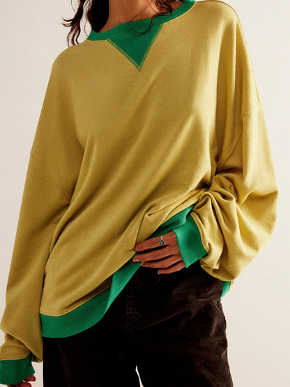 Contrast Trim Round Neck Long Sleeve Sweatshirt.