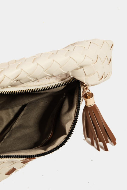 Fame Tassel Detail Weave Semi Circle Bag.