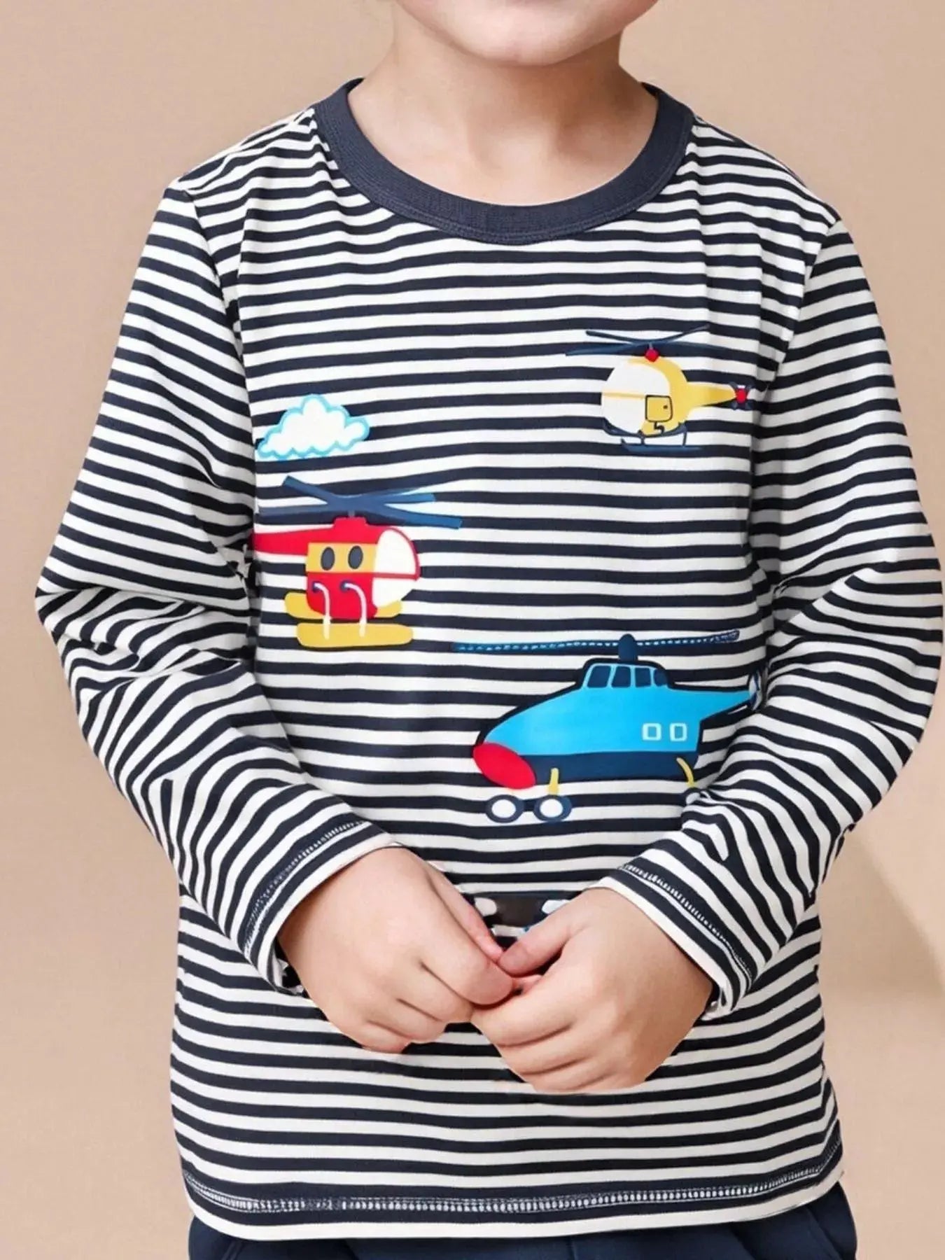 Kids Striped Helicopter Long Sleeve T Shirt For Boys And Girls Simply Love