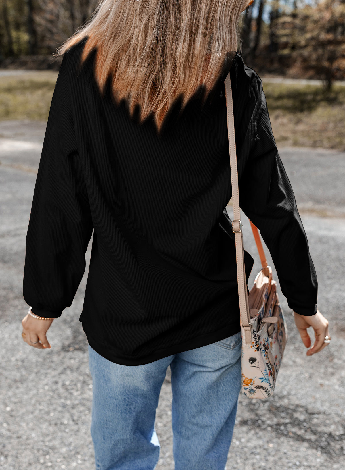 Premium Black Rugby Game Day Embroidered Corduroy Sweatshirt Dear-Lover Dropshipping