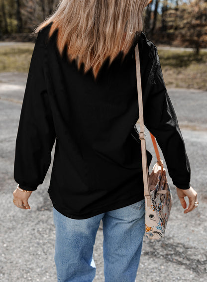 Premium Black Rugby Game Day Embroidered Corduroy Sweatshirt