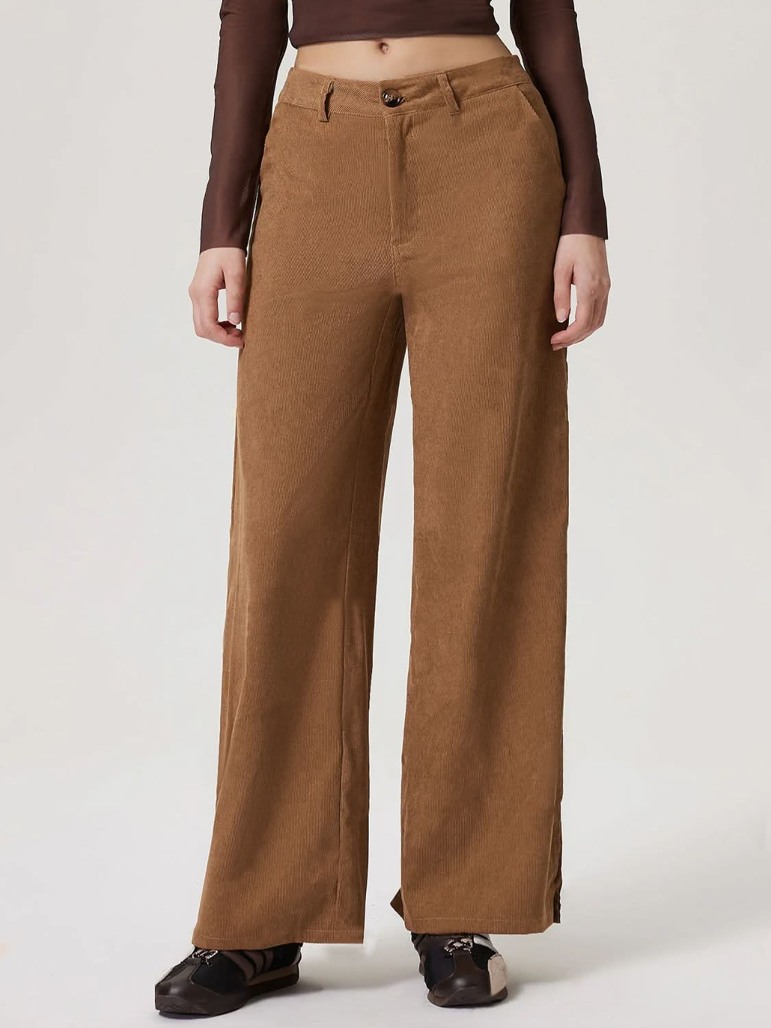 Chic Wide Leg Trousers with Convenient Pockets