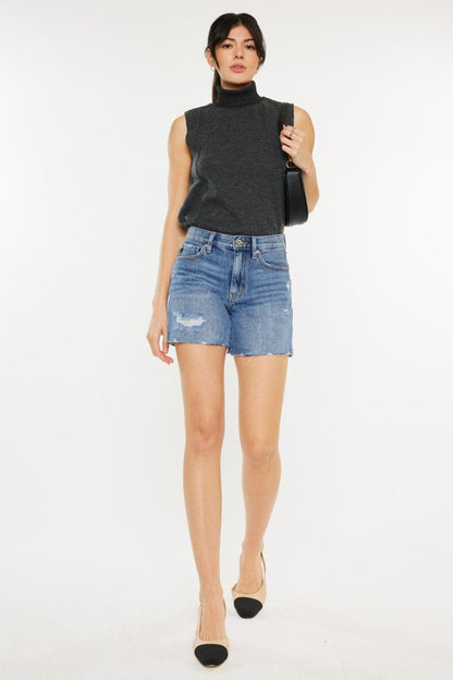 Kancan Distressed High Waist Denim Shorts.