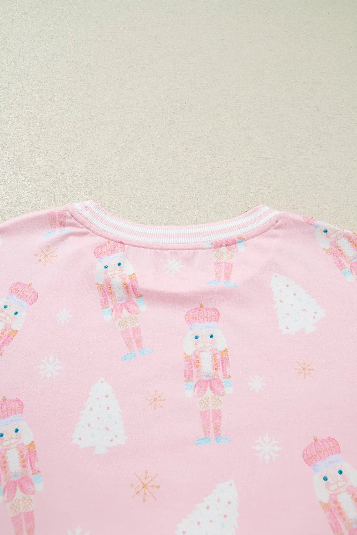 Pink Christmas Tree Nutcracker Doll Print Contrast Trim Sleeve Top Shorts Set Dear-Lover Dropshipping